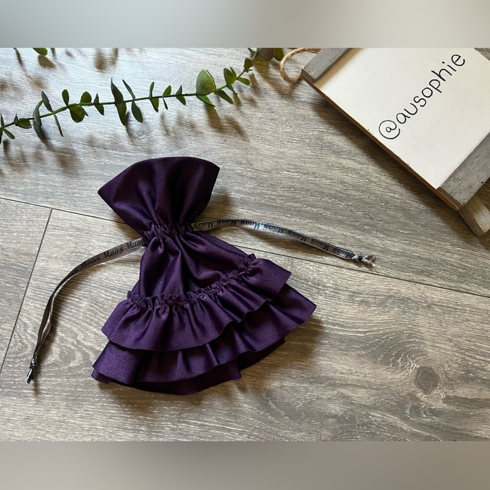 Maaji Royal Purple Ruffled Discreet Drawstring Mini Accessory Bag / Coin Pouch.